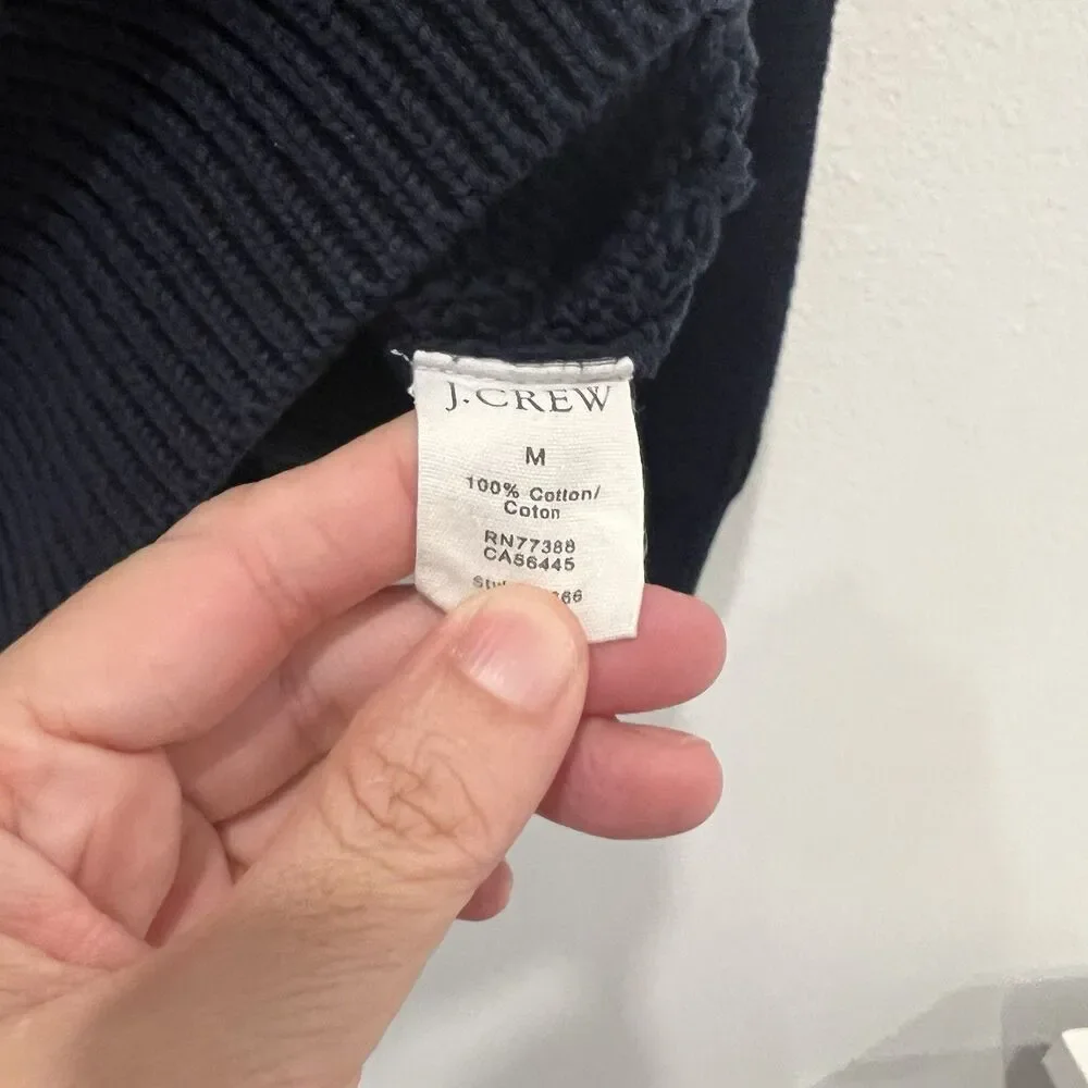 J. Crew Cotton Cable Knit Shawl-Collar Cardigan M Navy Heritage Academia Preppy